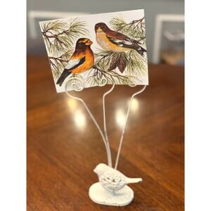 Vintage Metal Flower Bird Photo/Note/Memp Clip Holder & notecards